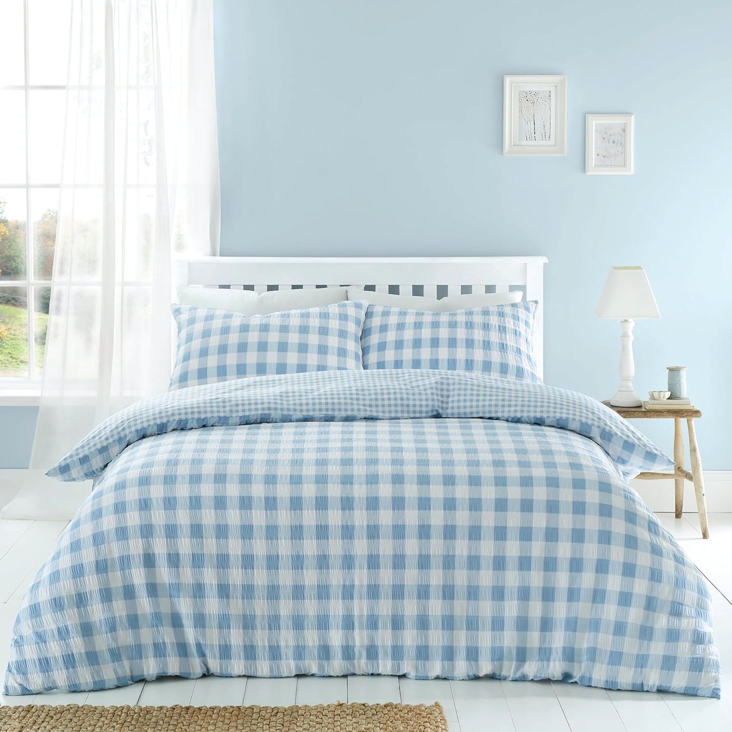 Seersucker Gingham Check Bed Sheet Set