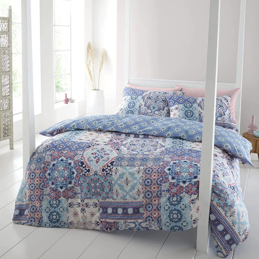 Boho Patchwork Blue Duvet Set