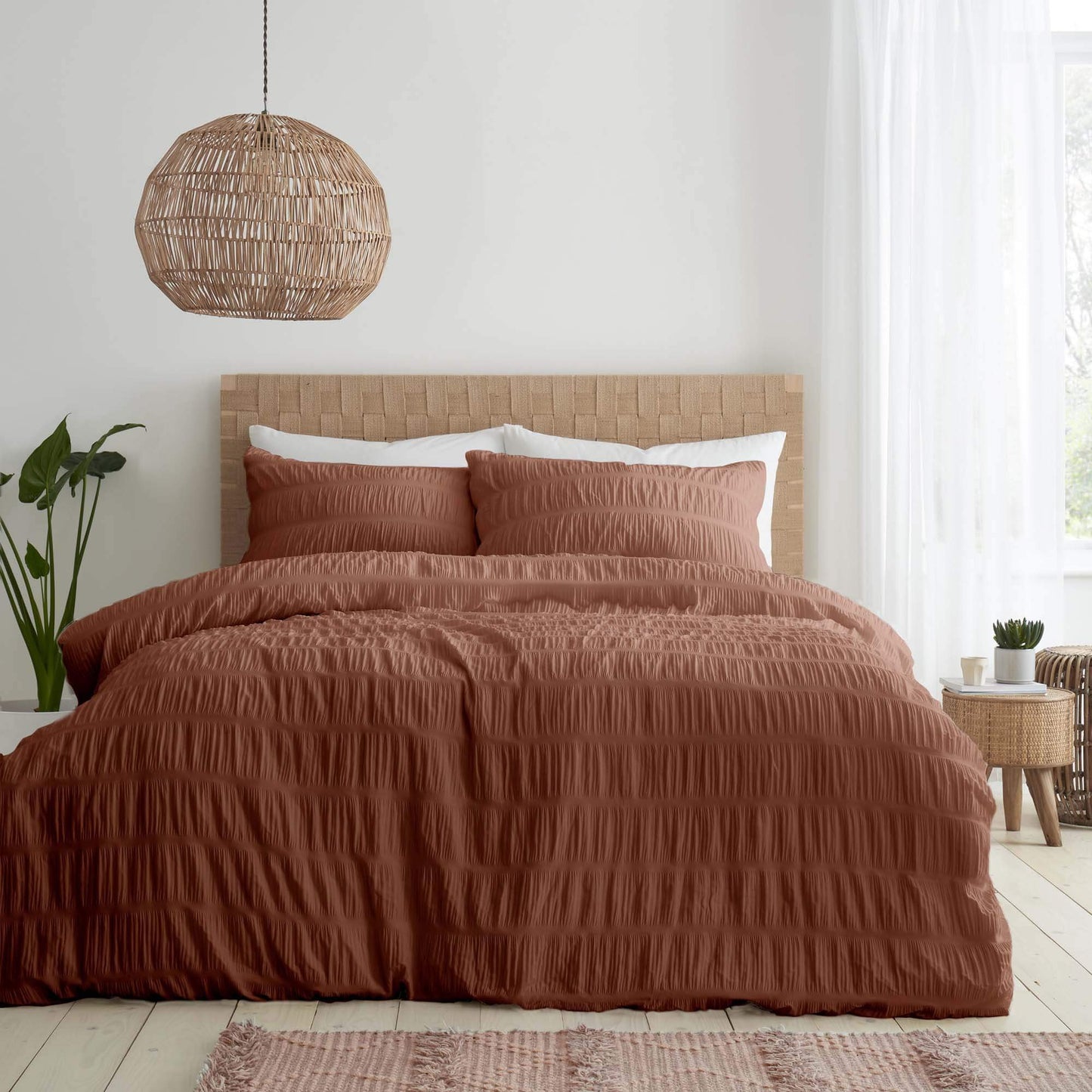 Seersucker Terracotta Single Duvet Set