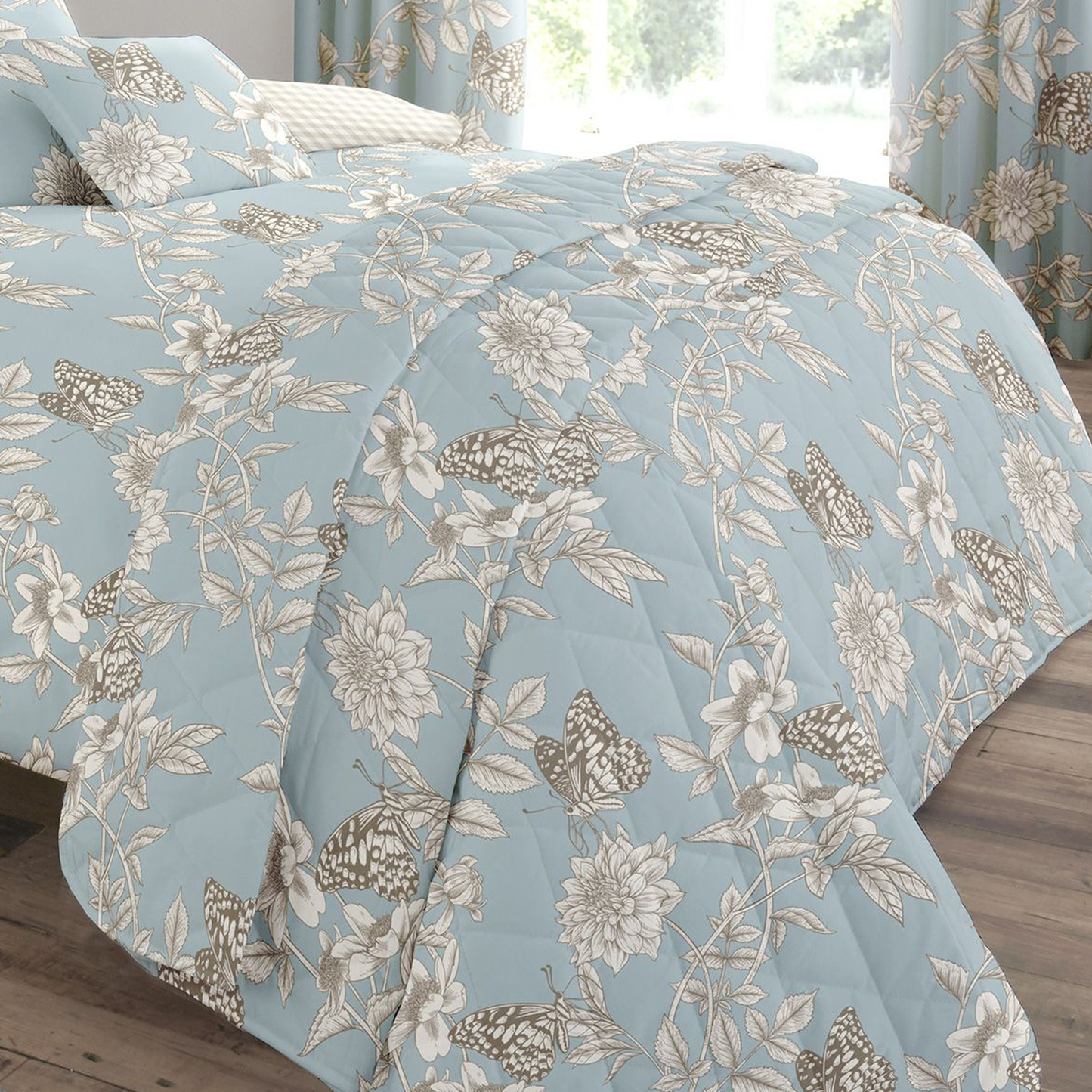 Butterfly Meadow Duck Egg Cotton - B 800 - Duvet Cover Set