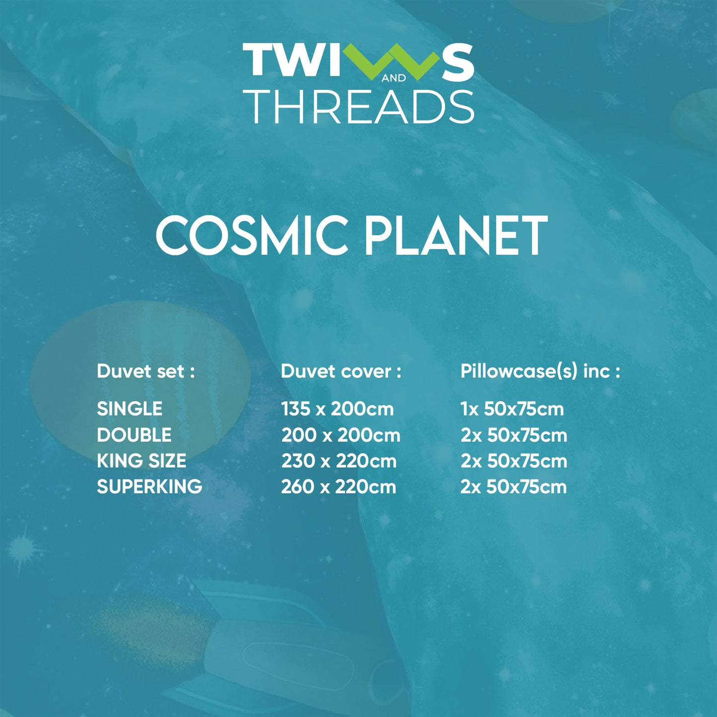 COSMIC PLANET DUVET COVER SET - 100 % Cotton