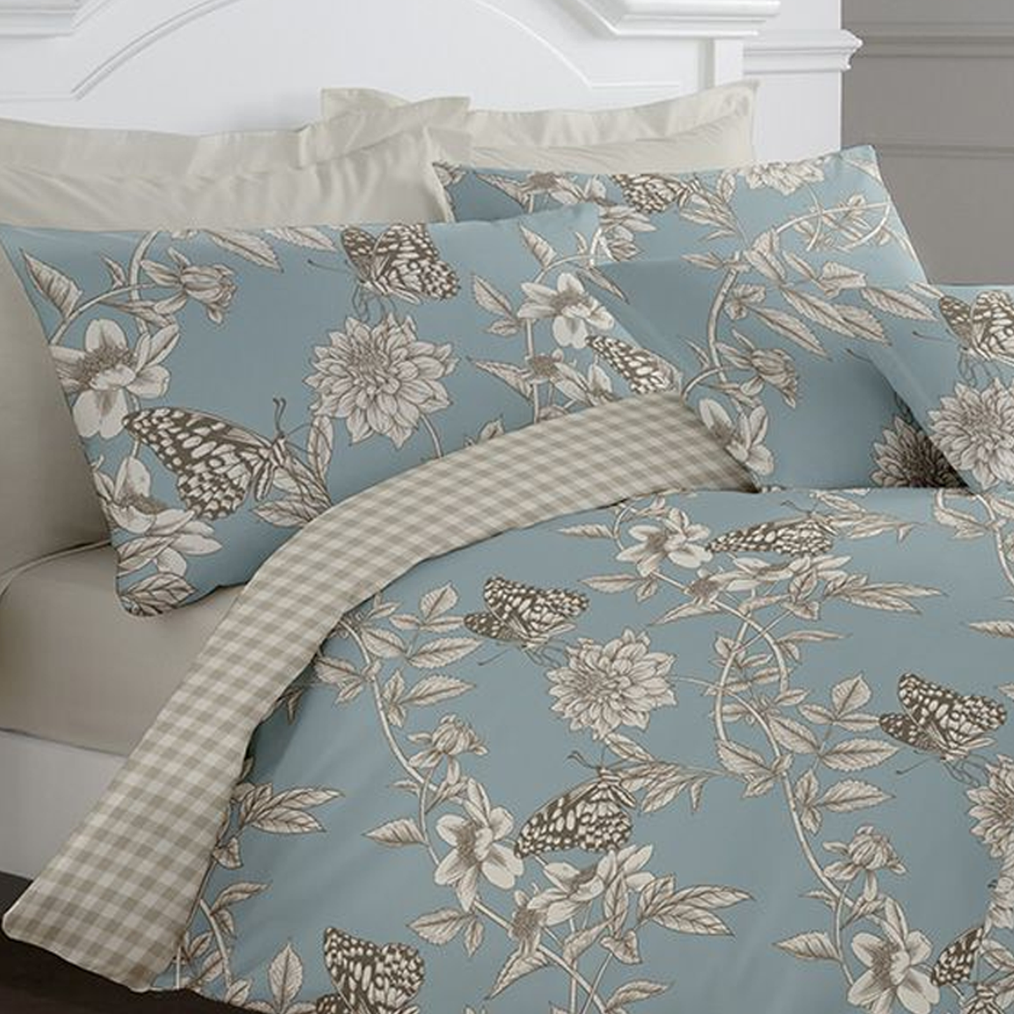 Butterfly Meadow Duck Egg Cotton - B 800 - Duvet Cover Set