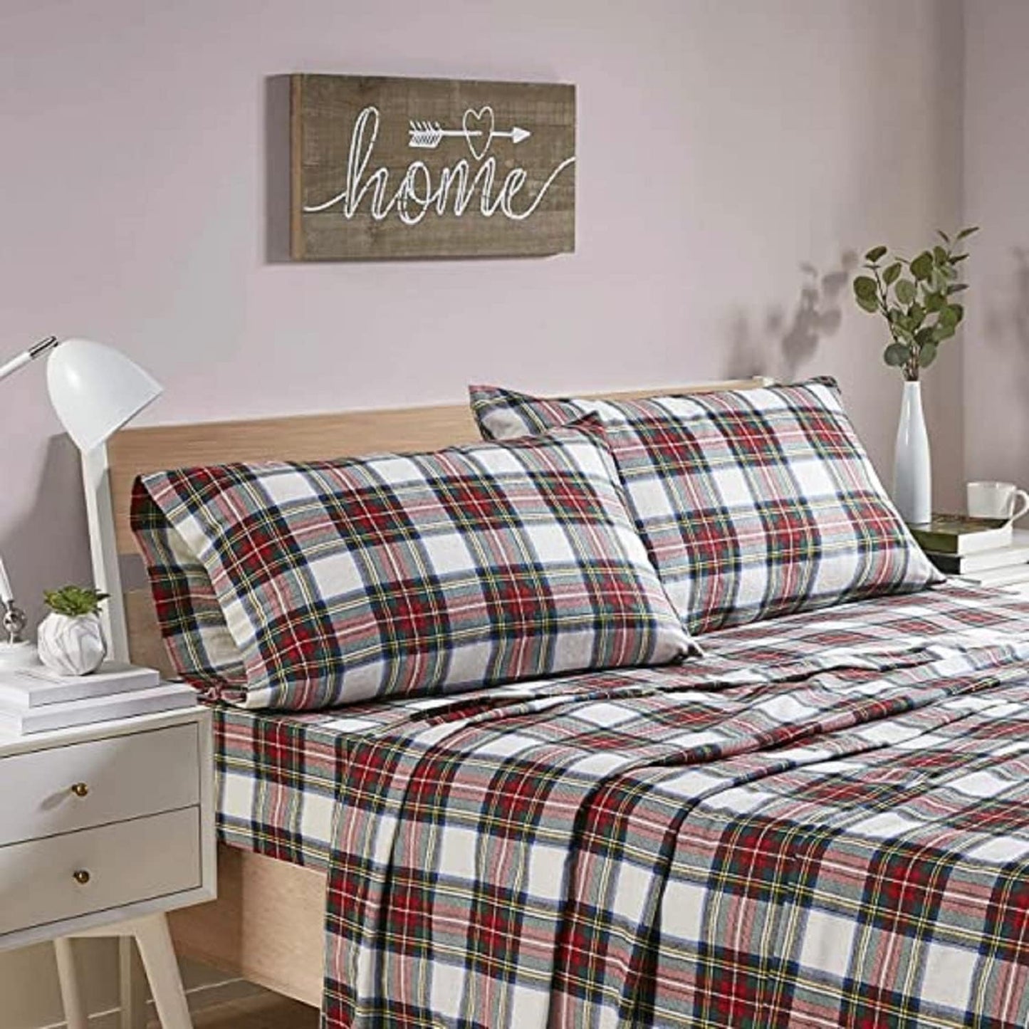 Stewart White Tartan Brushed - B 500 - Duvet Cover Set - 100%Cotton